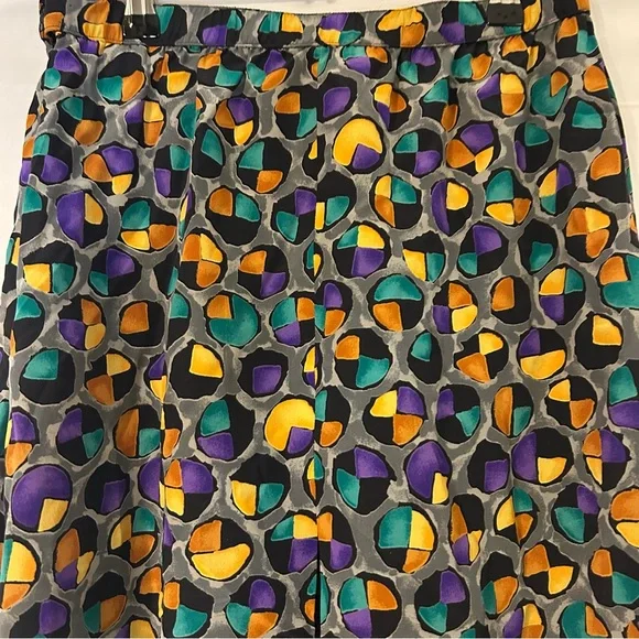 Vintage Adolfo Saks Fifth Avenue Pleated Silk Skirt Grey Gold Teal Dots Small - Picture 6 of 10